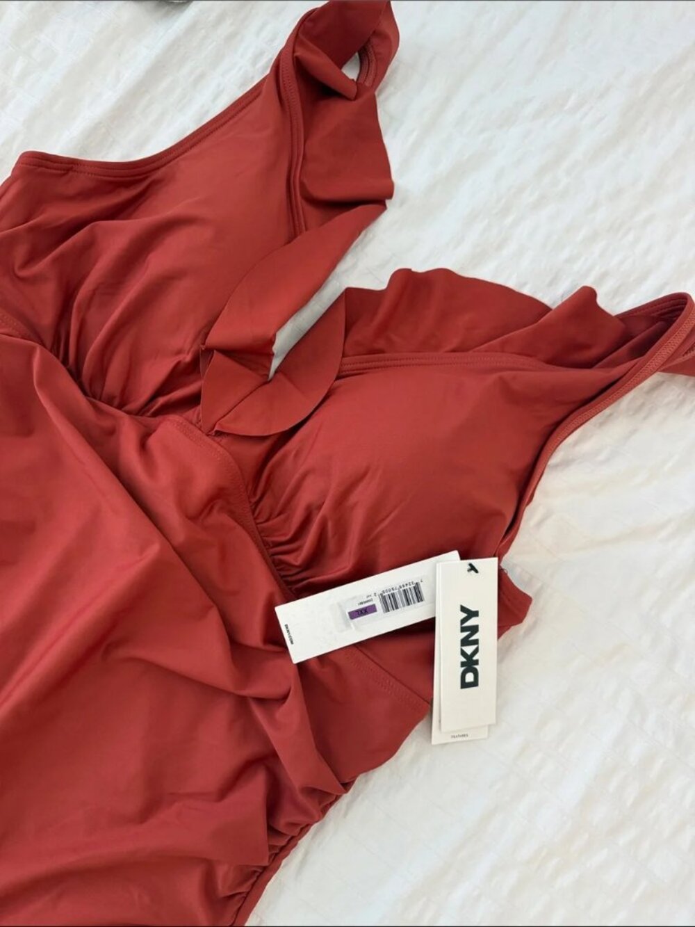 DKNY Rust Orange Ruffle One Piece Swimsuit XXL Plus Size Swimwear NWT - Picture 6 of 6